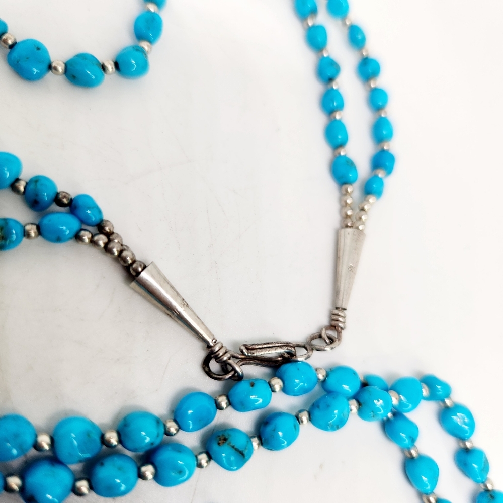 Sleeping Beauty Turquoise 925 Sterling Silver Nugget Bead Necklace & Earring Set - Picture 7 of 13